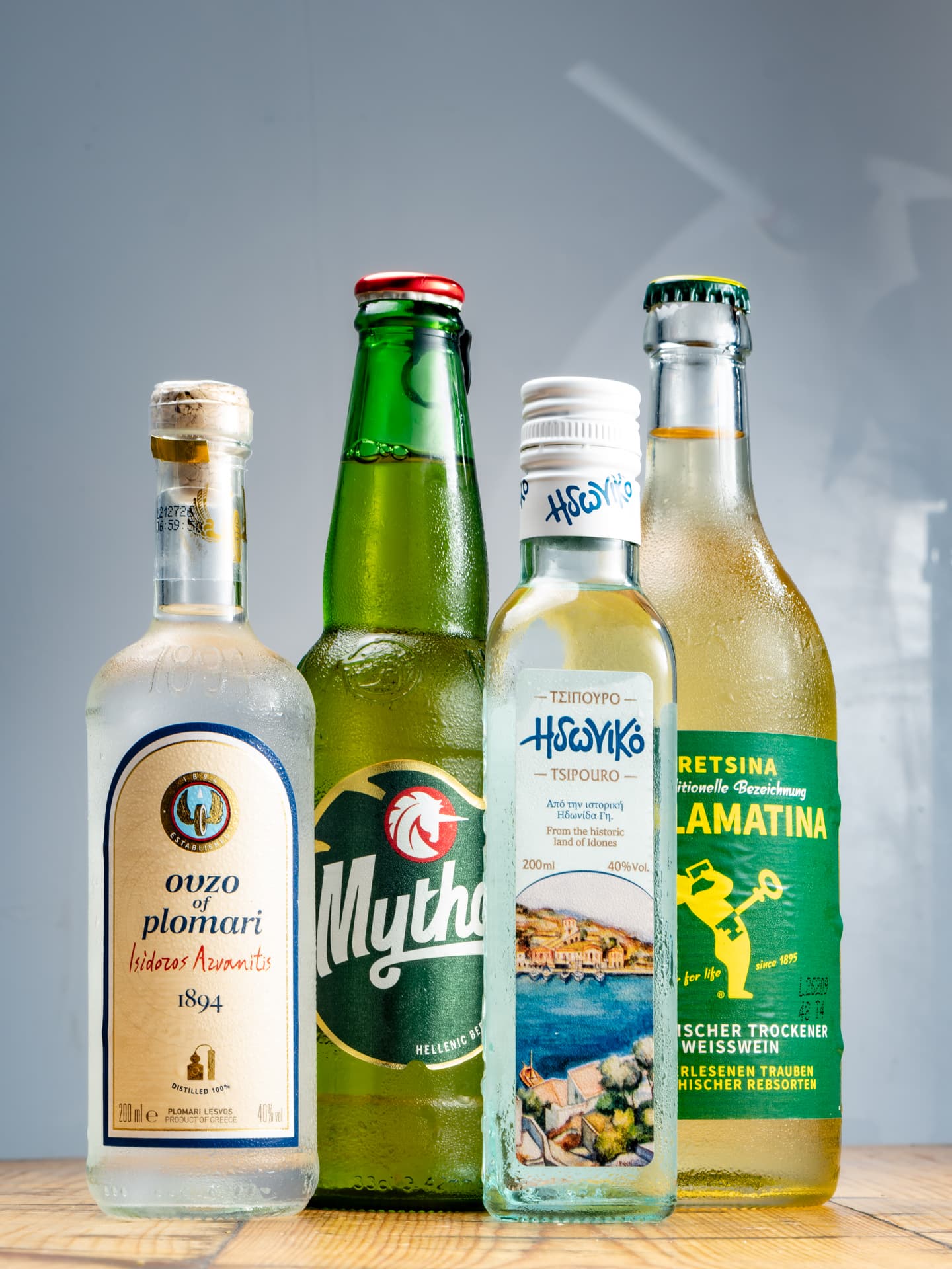 Ouzo · Mythos · Tsipouro · Retsina